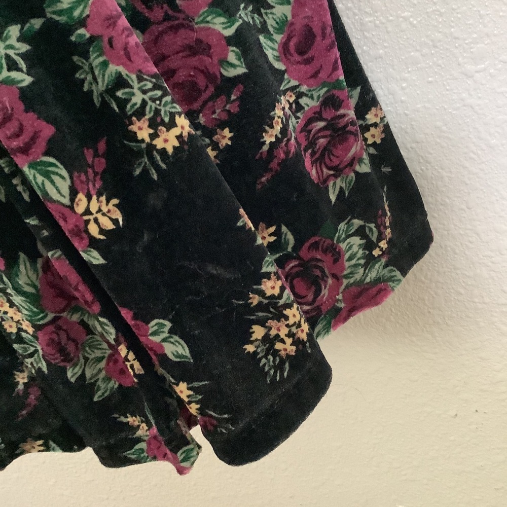 Vintage 90s Grunge Floral Velvet Witchy Whimsigoth Feminine Mini Dress L - Picture 6 of 6